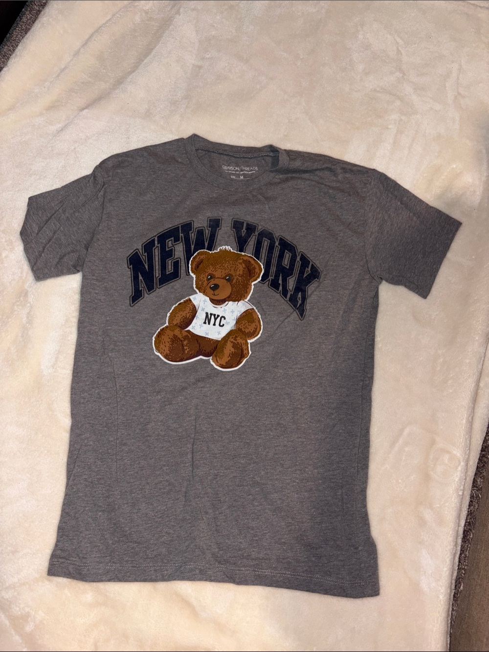 Grey 'New York' Teddy Bear Graphic Tee